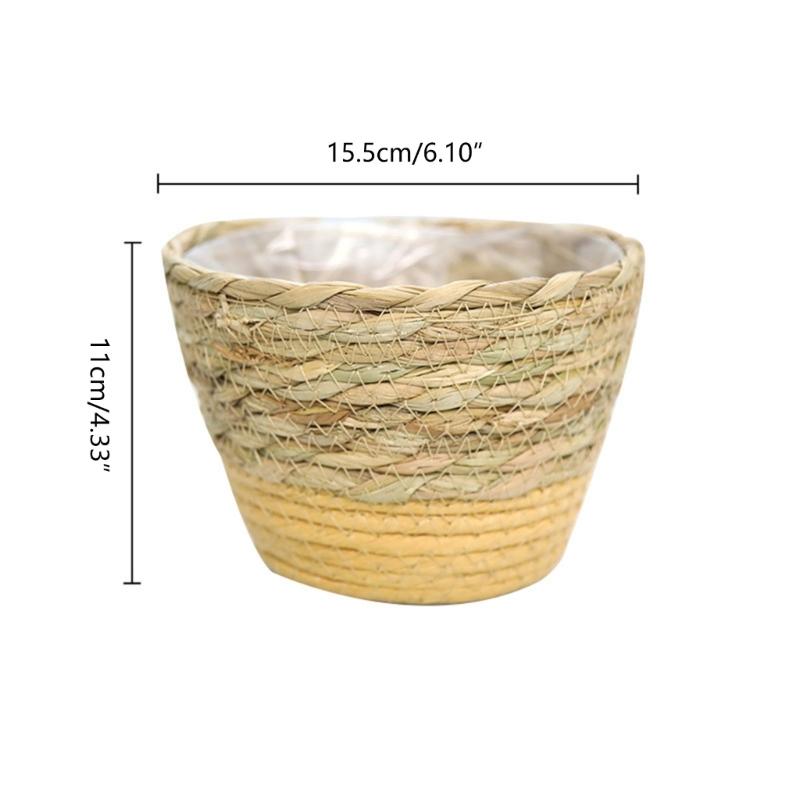 Straw Weaving Plant Pots Containers Hand Woven Plant Pots Cover Leak-Proof Garden Pots Container for Indoor Outdoor Garden