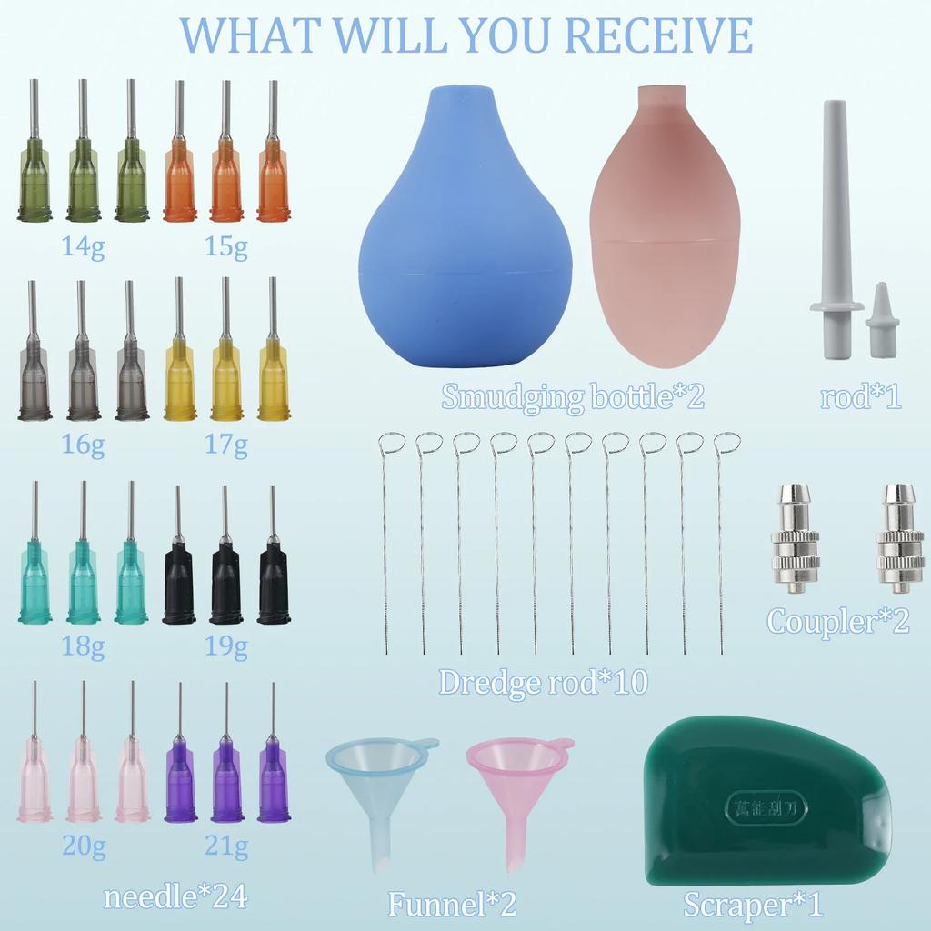 Set Aplicador de Precisión para Cerámica Aplicador de Punta de Precisión Botellas para Esmalte con 24 Agujas y Embudo Cerámica Ligera