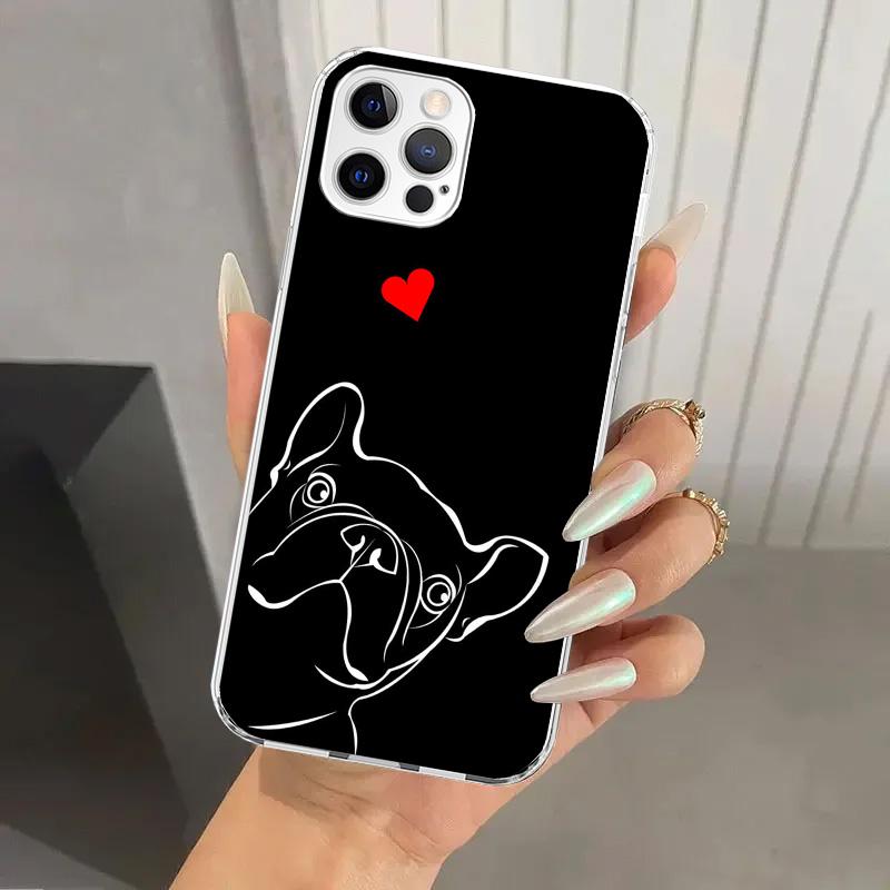 Etui na telefon Czarny Biały Buldog Francuski dla Iphone 16 15 14 13 12 Mini 11 Pro Max 16E X XS XR 7 Plus 8 SE 2020 Miękki Funda Print Sh
