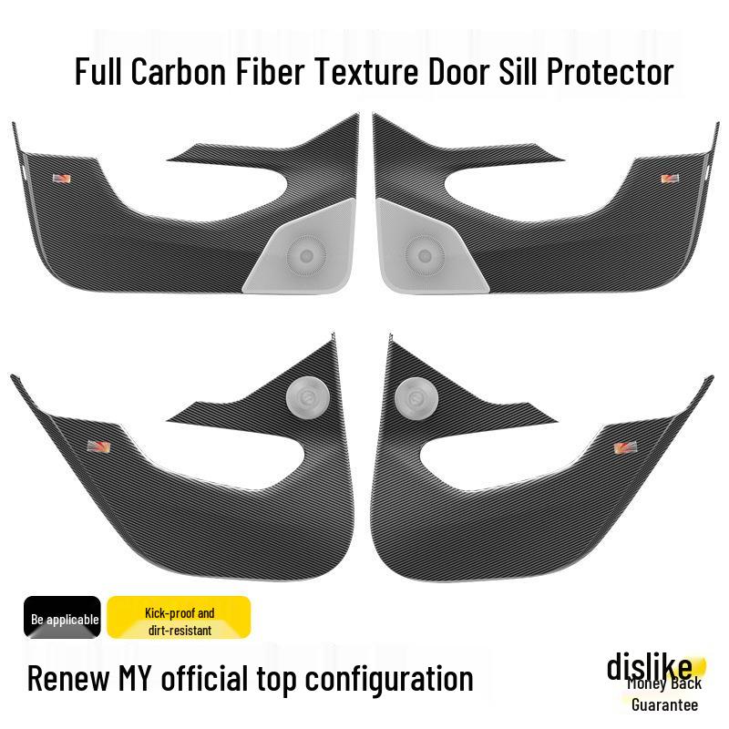 Tesla Model Y Door Kick Mats - Carbon Fiber Texture Full Coverage Interior Protectors