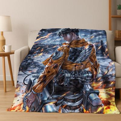 Anime Attack On Titan Eren Mikasa Cartoon Flannel Blanket,Warm and Cozy Soft Throw Blanket for Home Bedroom Bed Sofa Cover Kids