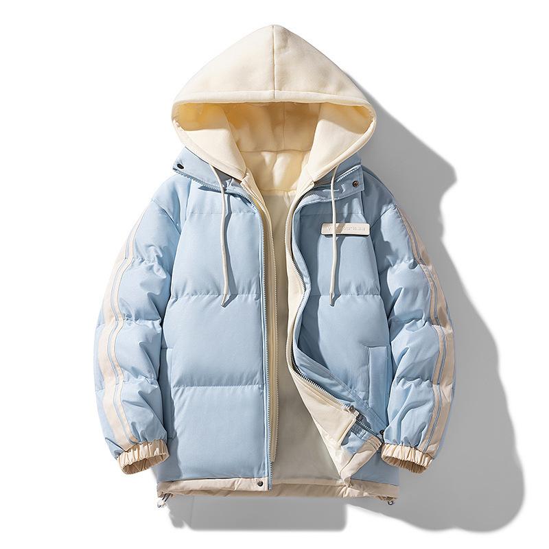 Sports Trendy Brand Fake Two-piece Down Cotton Clothes Thickened Autumn and Winter Warm Hooded High-quality Men's and Women's Cotton-padded Clothes