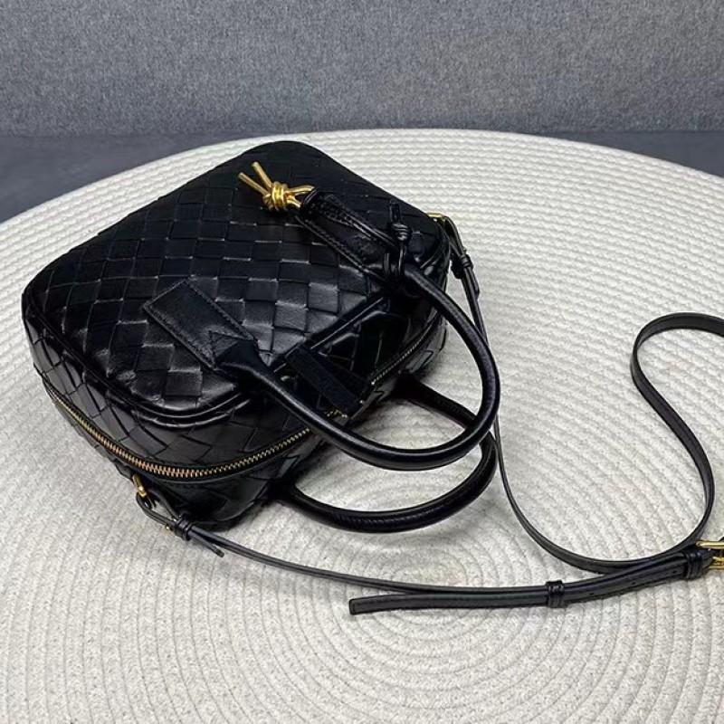 Womens Woven Mini Square Handbag In Genuine Lamb Leather Soft Structured Boston Pillow Bag Daily Wear
