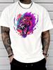 Unisex Red T Shirt Neon Color Roaring Tiger Head With Chinese Character Print Crew Neck Loose Casual Unisexs Short Sleeve Top