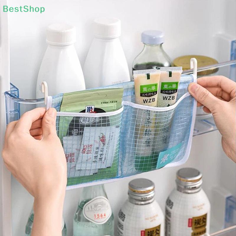 Refrigerator Storage Mesh Bag,Double Compartment Sauce Packet Storage Bag,Refrigerator Mesh Hanging Storage Bag