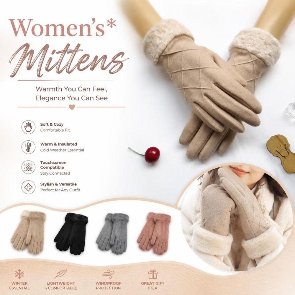 Soft Fleece Cuffs Women's Mittens Warm Touchscreen Gloves New Cycling Mittens  Women's