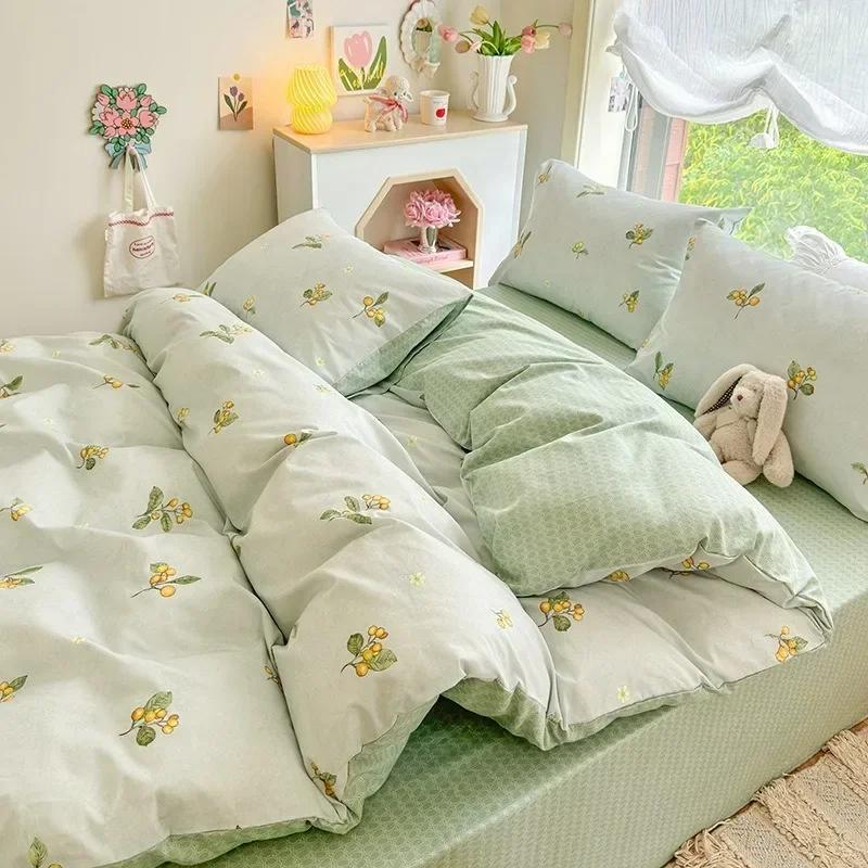 3/4pcs/set 100% Cotton Floral Pattern Duvet Cover Set with Pillowcase Sheet Home Twin Single Queen Size Boys Girls Bedding Sets