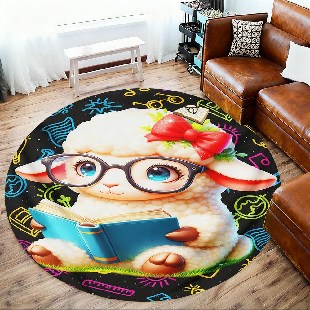 1PC Lamb Reading Round Chair mat Area Rug - Non-Slip, Floor Mat for Office, Bedroom, and Indoor Decor -Gift D1127225