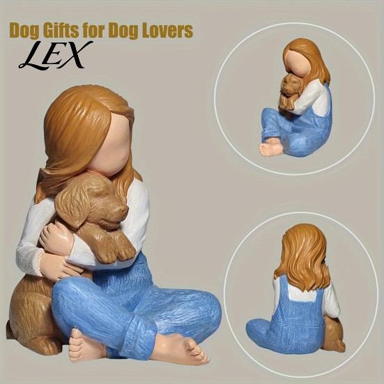 Thoughtful Gifts for Pet Loss Faceless Girl Hugging Puppy Figurine, Miniature Resin Statue, Cute Desktop Sculpture Ornament Healing Home Ornaments
