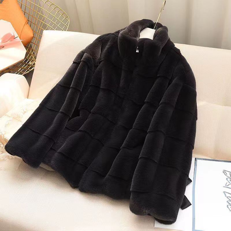 Autumn and winter new imitation Danish mink imitation fur women's thickened winter coat women's stand-up collar short zipper