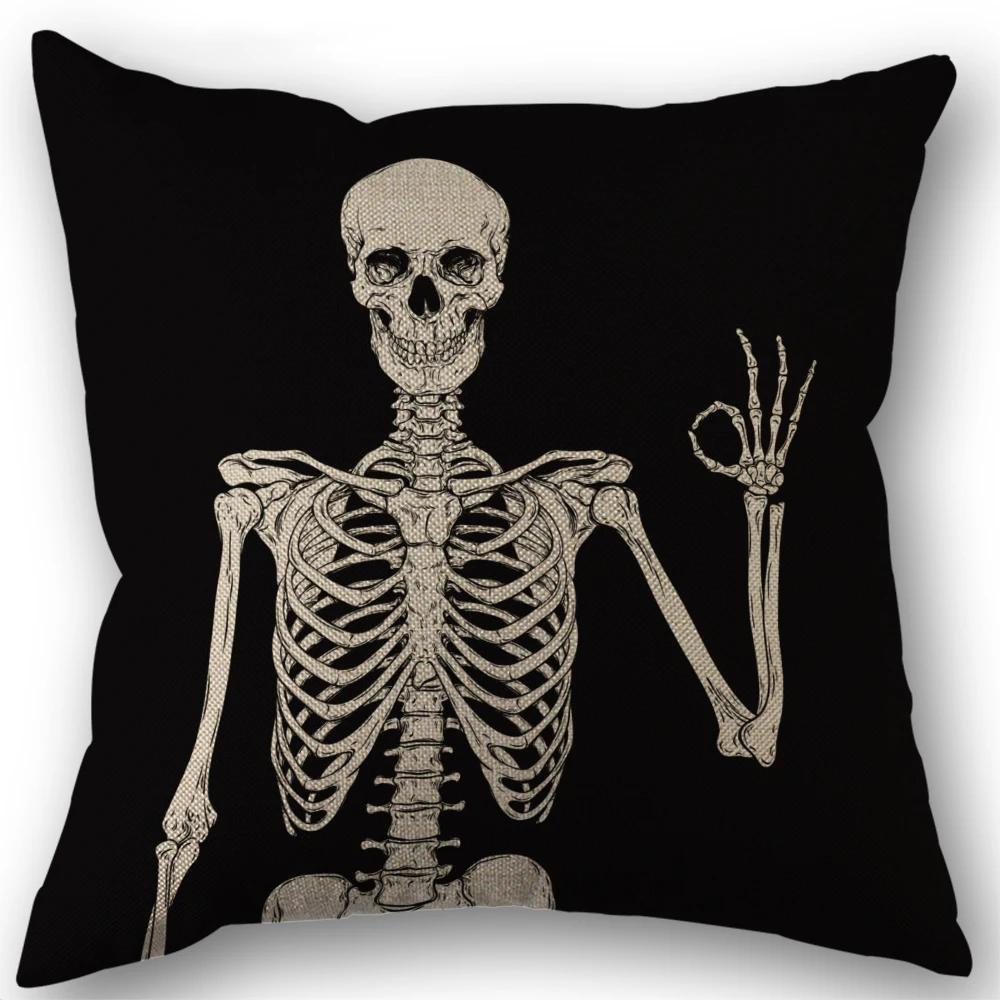 1pc Spooky Skull Pillow Cover For Gothic Halloween Decor For Living Room Sofa Car Cushion Cover And Home Party Pillowcase