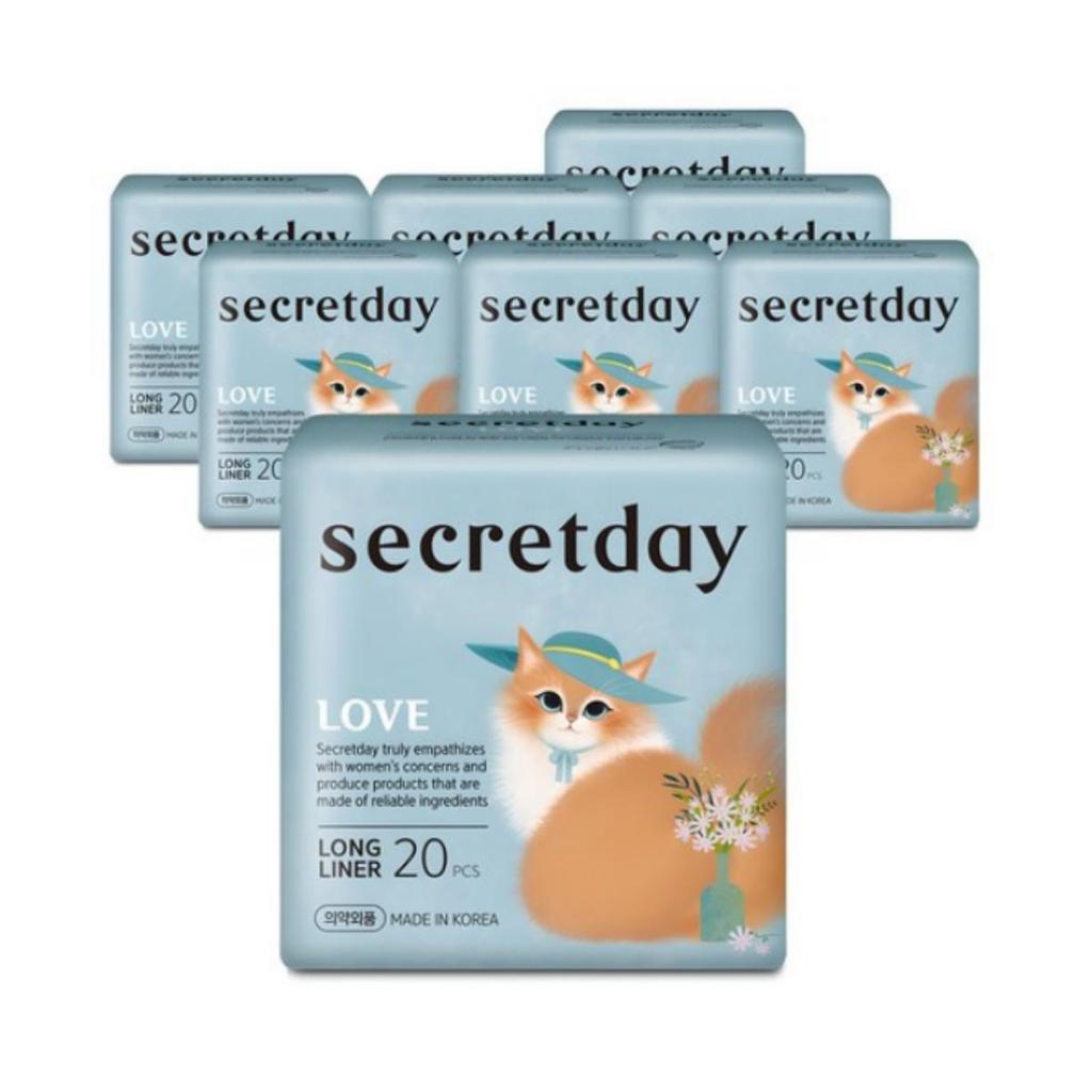 Secretday Love Panty Liners Long, 20 Liners per Pack × 8 Packs