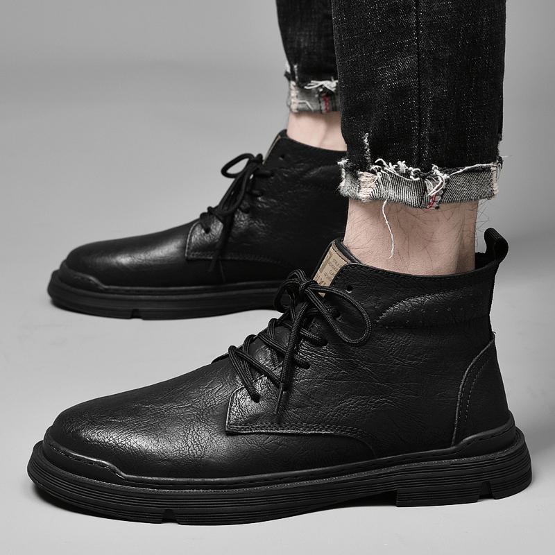 Fashion2024 Winter New Men's High-Top Cotton Shoes High-Quality Brand Plus Velvet Warm Casual Fashion Medium Top Boots Brown Men Shoes
