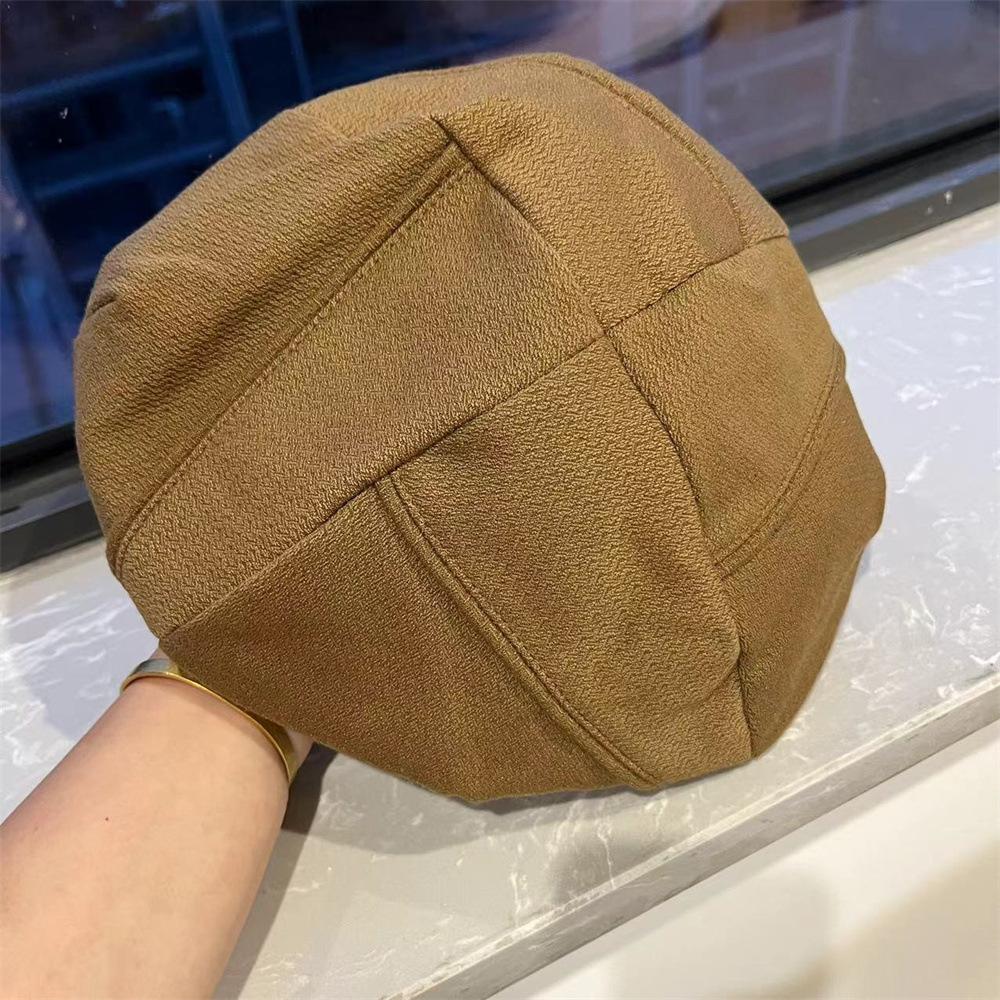 

Шляпа женская осенняя модная универсальная комбинированная плиссированная беретка персонализированная ретро шляпа художника уменьшающая возраст восьмиугольная шляпа тренд Adult (56-58cm) кофейный