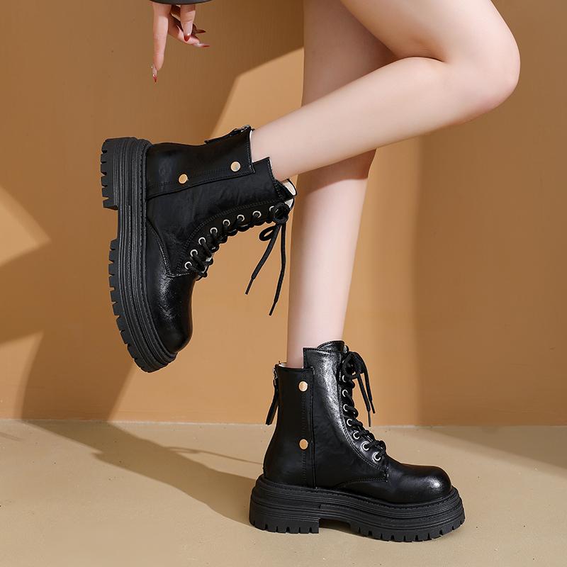 2025 Winter Fashionable and Hot-selling Ankle Women's Boots Platform Modern Ladies Boots Round Toe Med Heel Side Zip Boot