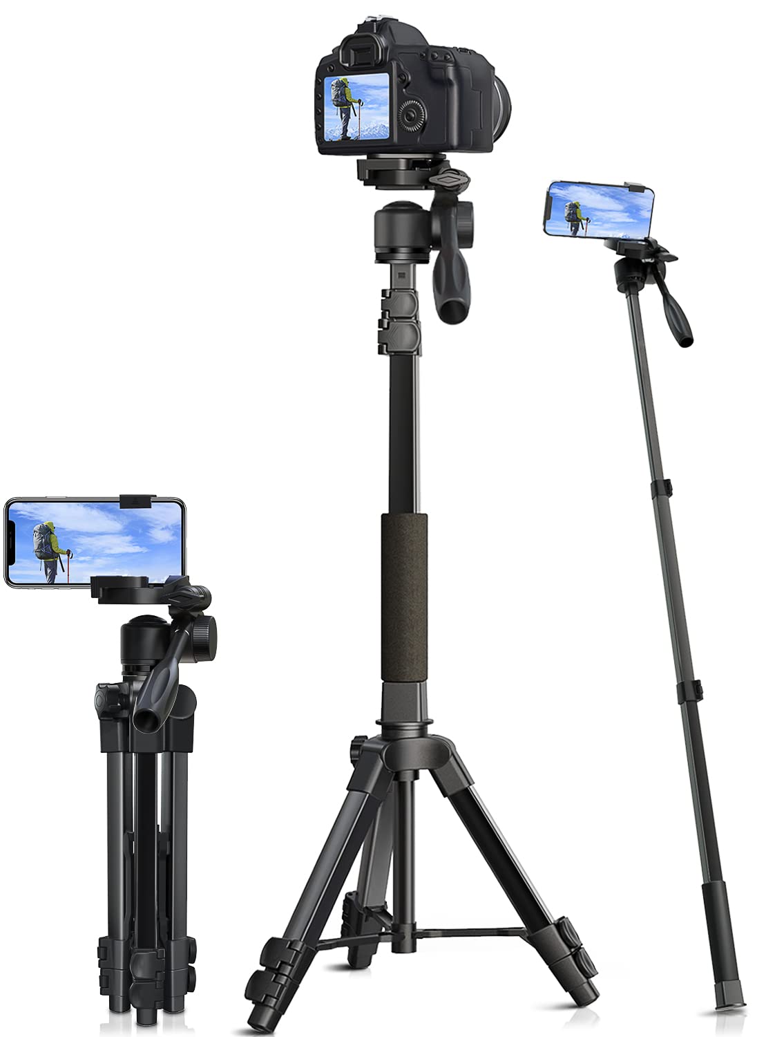 

NIANYISO Tripod for and and with Storage Model 258 Cameras, Camcorders, Smartphones, DSLRs, 7-Level Telescopic, Mini, Compact, Lightweight, 3-Way чёрный
