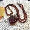 Bracelet polyvalent en Ambre Rouge Sang de Bœuf et Bambou avec Collier Pendentif Goutte d'Eau avec Design Bouddha Maitreya pour Hommes et Femmes