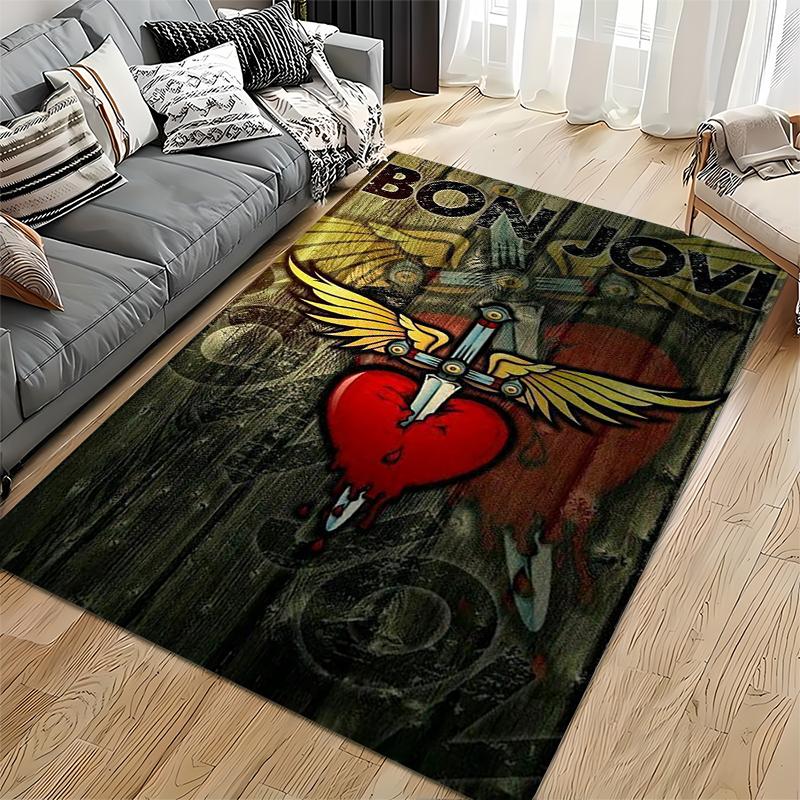 Bon Jovi Herz und Flügel Design Teppich Rutschfester Teppich geeignet für Wohnzimmer- und Schlafzimmer-Sofas