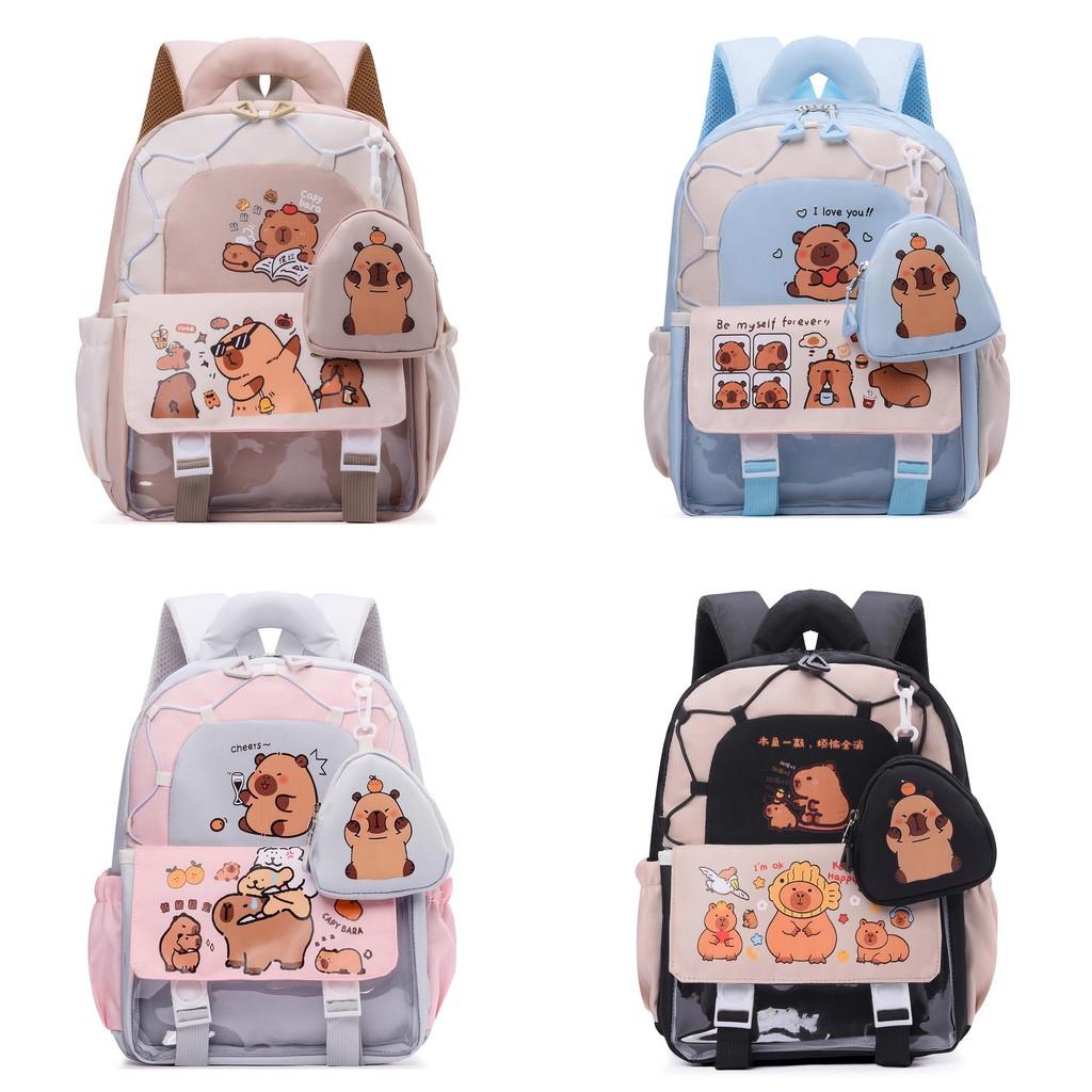 Kids Backpack For Preschool Cartoon Capybara Design Oxford Fabric With Load Reducing Straps For School Use