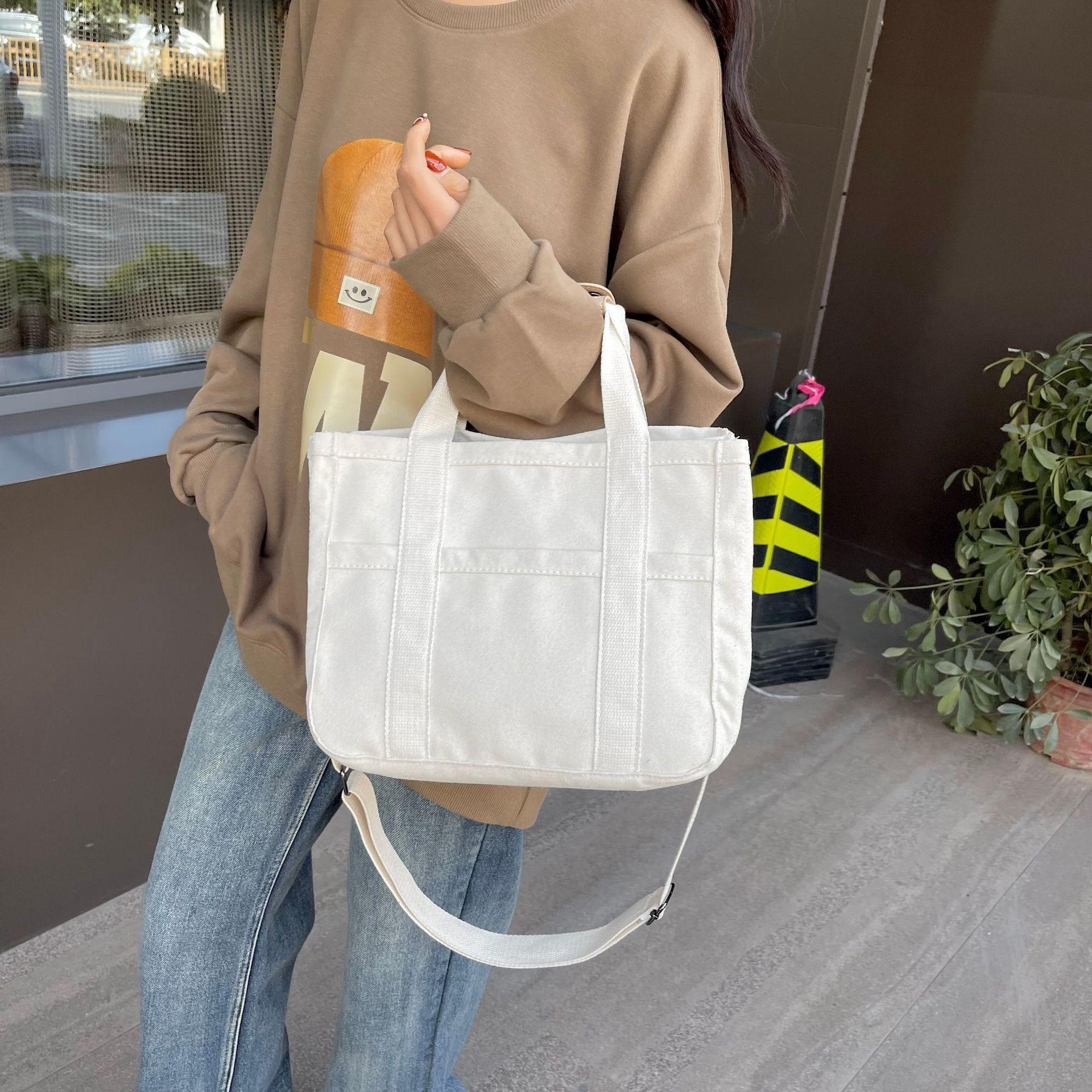 

2025 New Fashion Simple Single Shoulder Women s Bag Trendy Large Capacity Canvas Bag Storage Handheld Convenient Bag білий