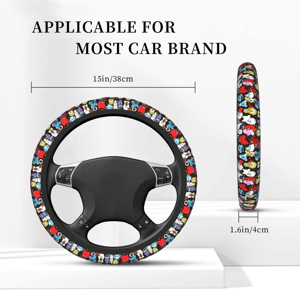 Bt21 Steering Wheel Cover for Cars, Stylish, Anti-slip, Stain Prevention, Comfortable to the Touch,