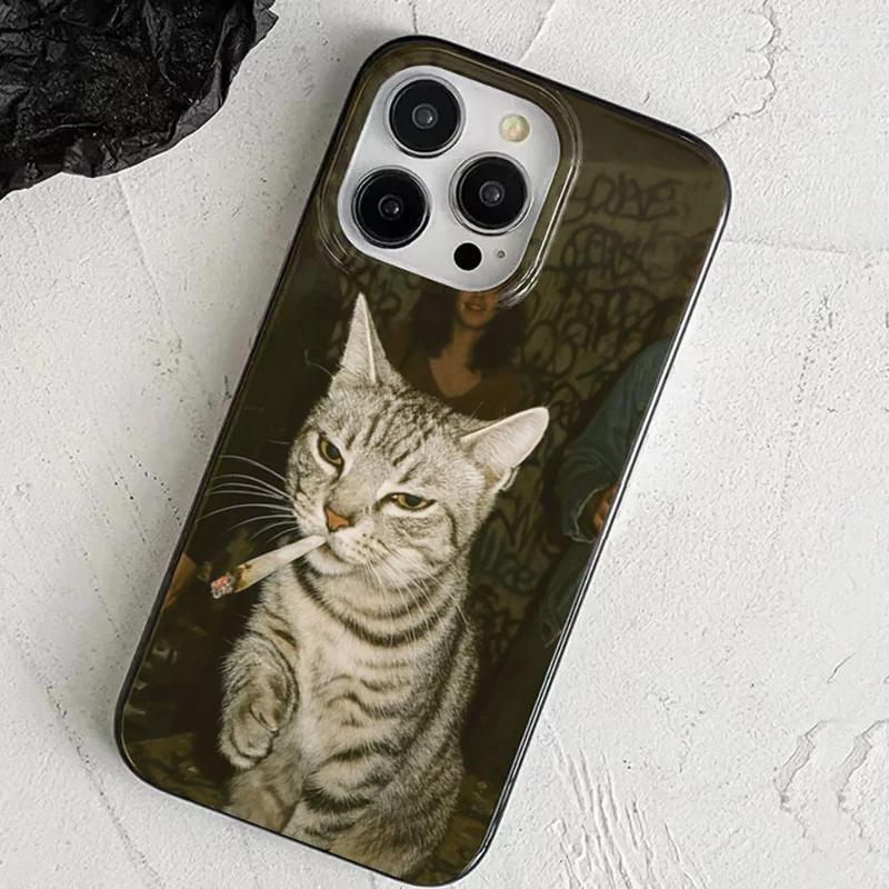 Fashion Kitten Smoking Pattern Phone Case For iPhone 11 12 13 14 15 16 17 Pro Max 16E 17Air X XR XS Max 7 8 Plus SE2 Soft Cover