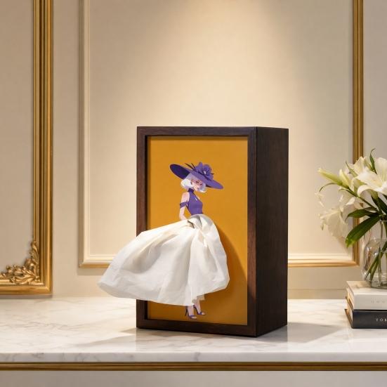 Scatola Portatovaglioli in Legno di Noce, con Disegno Artistico di Gonna da Ballerina di Balletto, Portasciugamani di Carta Multiuso per Arredamento Casa Ingresso Tavolo da Pranzo