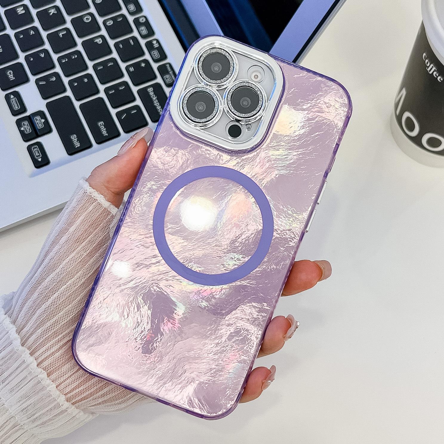 

Wrinkles for IPhone16 Promax Magnetic Phone Case Tinfoil Pattern for IPhone 15 Glitter Lens Film For iPhone13Promax