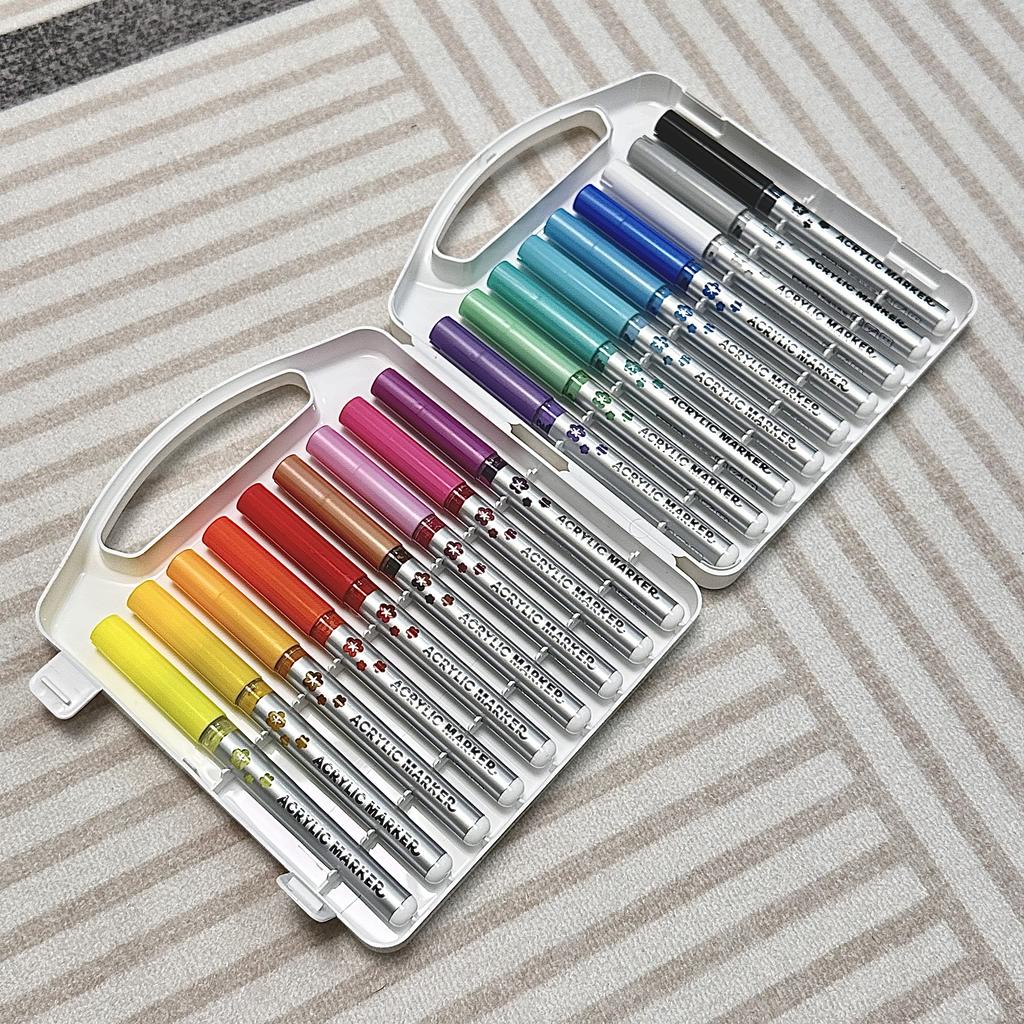 48 Colors Straight Liquid Acrylic Paint Marker Pens with Soft Brush Tip - Non-bleeding, Layerable, for Fabric, Canvas, Rock