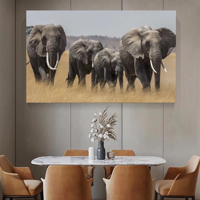 Black and White Posters and Prints with Animals, Canvas Painting, Family Painting with African Wild Elephant On the Wall, Home Decor, No Frame