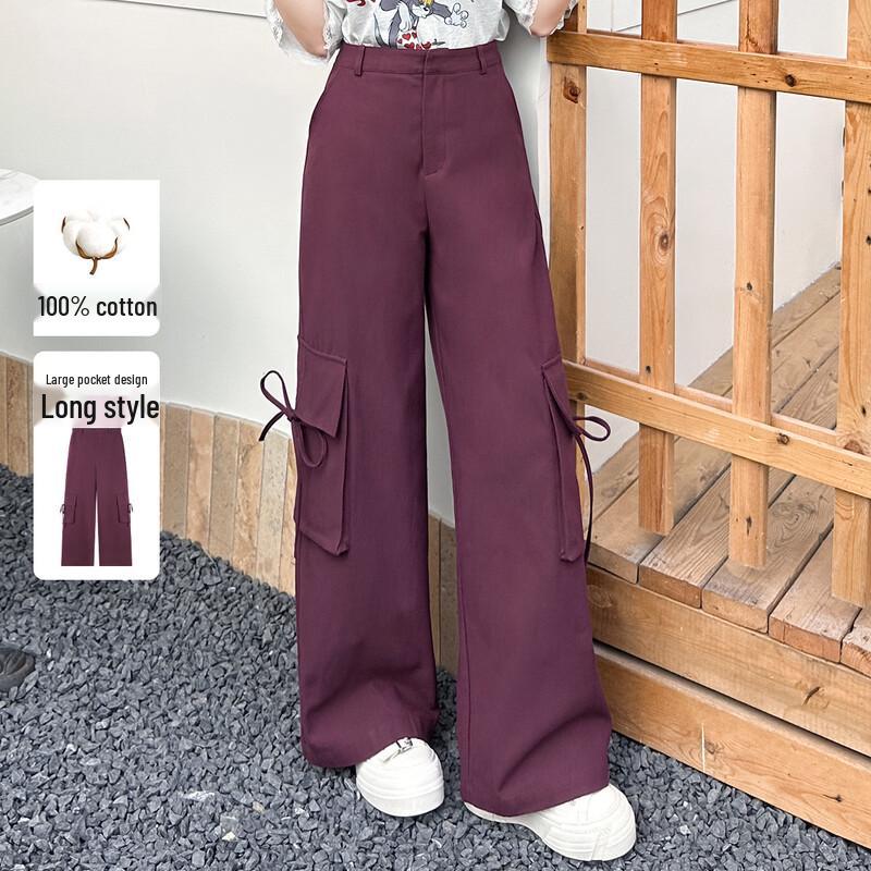 Bailuyu Women s High-Waist Straight-Leg Cotton Casual Pants with Large Pockets M