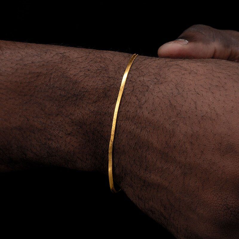 Silver Gold Color Stainless Steel Flat Chain Bracelet Simple Bracelet For Men Retro Jewelry Trendy Accessories Women Bracelet