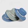 Summer Fashion Letter Strap Wide Brim Denim Fisherman Hat With Sun Protection For Women