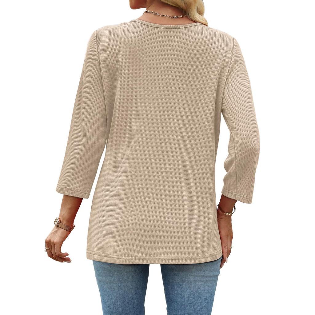 Women's Fashion 7/10 Sleeve  Knit Solid Color Casual Top