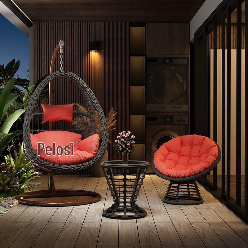 Outdoor Courtyard Rocking Chair Set with Hanging Chair and Recliner
