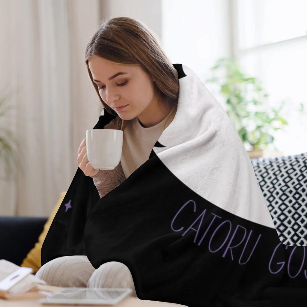 Chibi Gojo Cat Throw Blanket Winter Beds for Winter Flannels Soft Plush Plaid Blankets