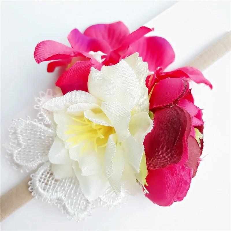 3pcs/set Simulated-pearl Ribbon Lace Flower Headband Baby Girl Headbands Elastic Hairbandldren Hair Accessories