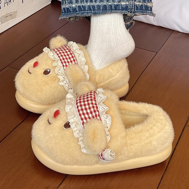 Bär Baumwollpantoffeln Damen Herbst und Winter neu Indoor Zuhause Dicke Sohle Plüsch Warm Niedlich Cartoon Baumwolle Mop