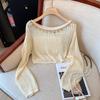 Spring and Summer Bohemian Yellow Short Top Women's One-word Neck Mesh Sexy Blouse Sequined Hollow Knitted Sweater