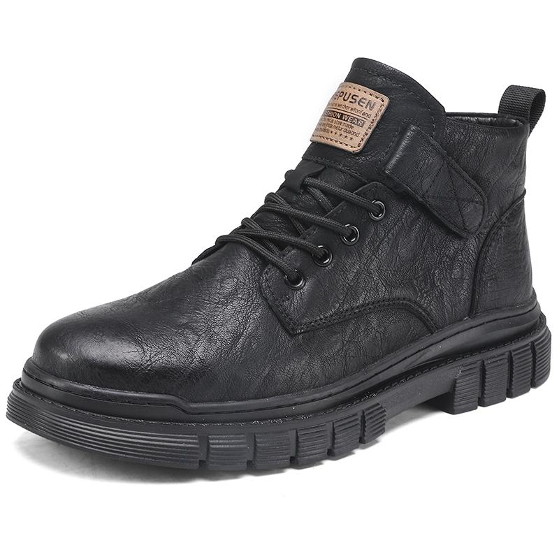 

Fashion Mens Casual Leather Boots Fashionable British Style Versatile Comfortable Soft Leather Men High Top Men Outdoor Work Shoes 39 чёрный