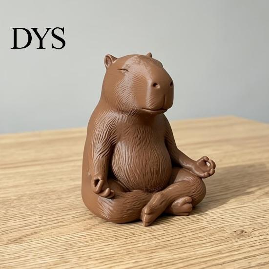 Solid PLA Plastic Figure Meditating Capybara Figurine, 3D Printed Yoga Statue, Zen DIY Hand Painted Craft Animal Ornament for Home Office Shelf