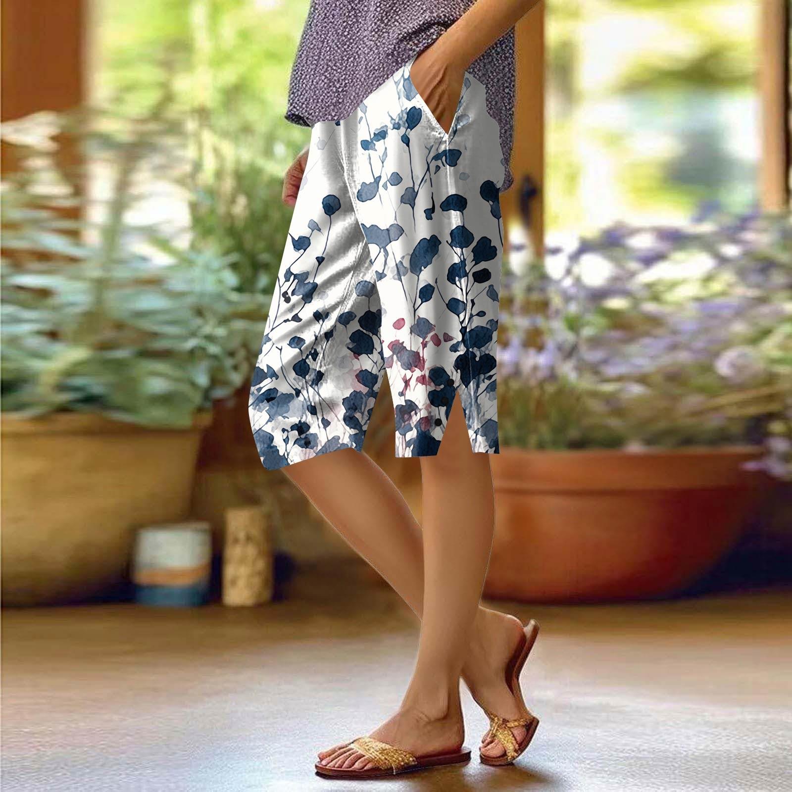 

Жіночі брюки з принтом. Модні повсякденні шорти з кишенею та еластичною талією M Темно-синій