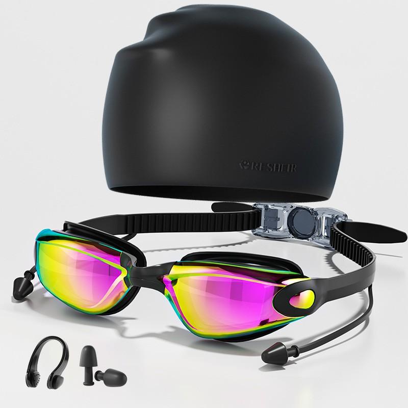 Adult Waterproof Anti-Fog Silicone Prescription Swimming Goggles With Ear Plugs