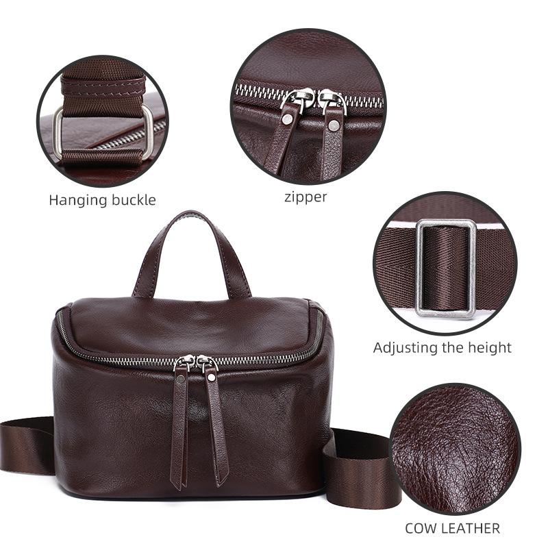 Women'S Bag First Layer Cowhide Simple Breast Bag Casual Fanny Pack Oblique Span Bag