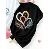 European Size Women's Plus Size T-Shirt - Heart-Shaped Coral Print Casual Short-Sleeve Crew Neck Spring/Summer Top, Plus Size Friendly Street Style