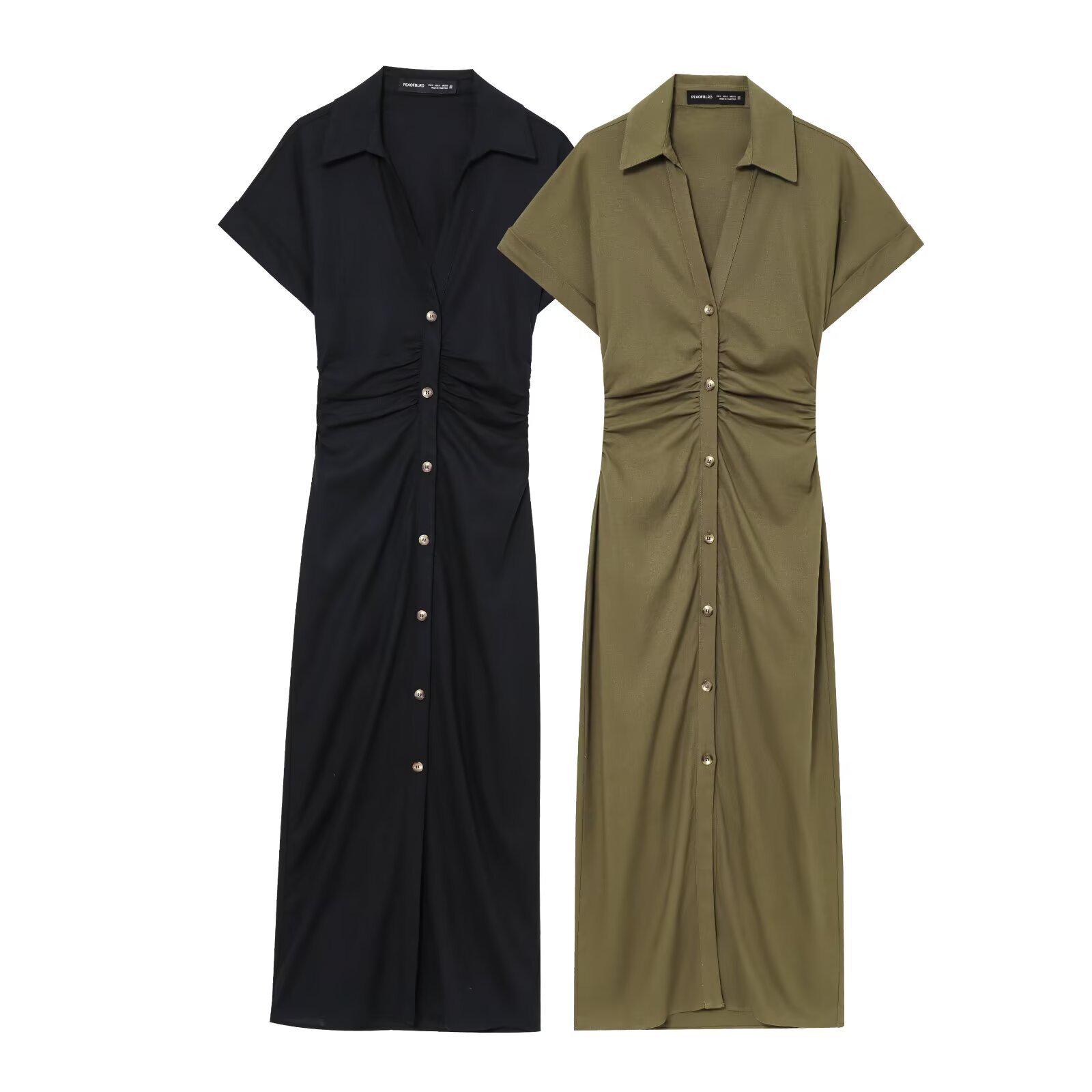 

Women s Summer 2025 Linen Blend Slim Fit V-Neck Midi Dress Medium