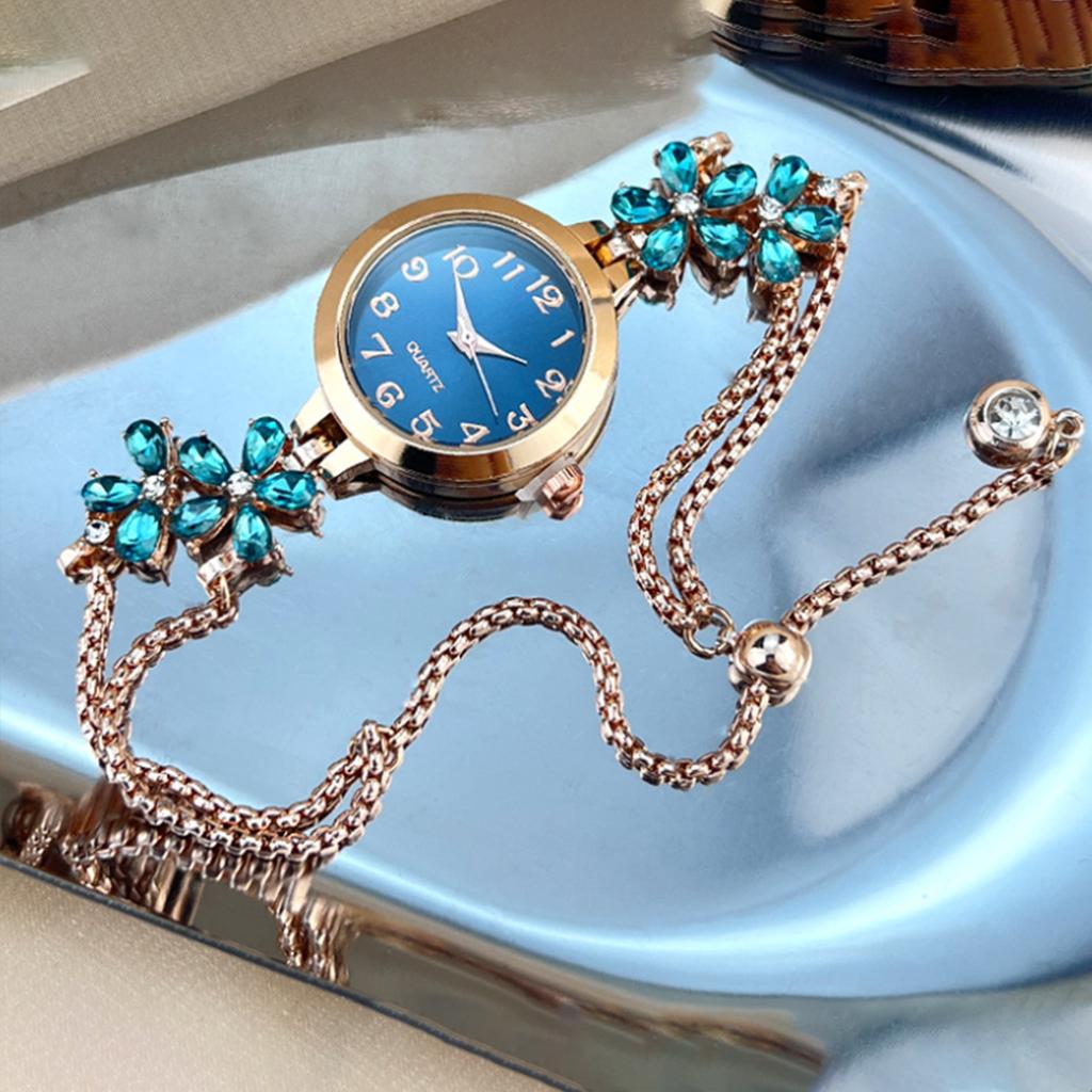 Popular Flower Shaped Diamond Inlaid Leaf Fashionable Women's Watch Digital Women's Pull-out Bracelet Watch