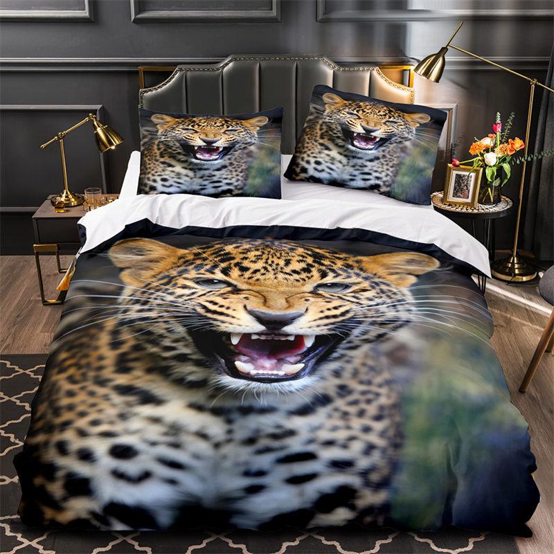 Tiger Leopard Lion Duvet Cover Set Africa Wild Animals Bedding Set 3D Red Rose Flowers Quilt Cover Twin King Queen Bedroom Decor