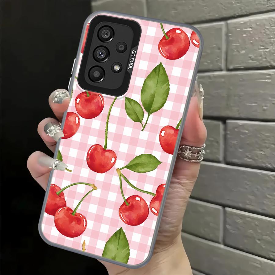 Case for Samsung Galaxy A12 A31 A24 A25 A17 A20s A26 A13 A14 A35 A21s A23 A15 A16 A34 Phone Cover Cherry Checkered Pattern