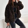 European and American new women's clothing leopard print imitation fur jacket women's short lapel thickened plush jacket leopard point top
